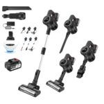 Akku Staubsauger,35000PA/450W/40min Staubsauger Kabellos,6 in 1 Vacuum Cleaner Handstaubsauger,mit HEPA Filter,3000mAh Battery，Ultraleichter Staubsauger Kabellos für Hartböden Teppiche Tierhaare