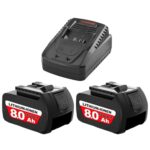 2 Stück 18V 8000mAh Ersatzakku für Bosch Professional Akku + Ladegerät für Bosch Akku 18V Kompatibel mit BAT609 BAT609G BAT618 BAT618G BAT619 mit LED-Ladeanzeige für Haus und Garten Werkzeuge (3PACK)