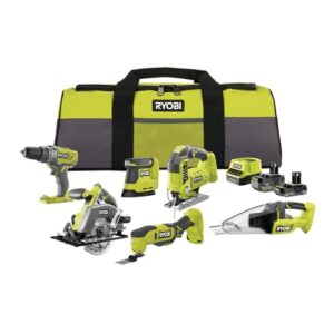 RYOBI 18V ONE+ 10-tlg, Akku-Combo-Kit mit Schlagbohrschrauber, Stichsäge & mehr, inkl, Akkus, Ladegerät & Werkzeugtasche, Maschinenset für Heimwerker