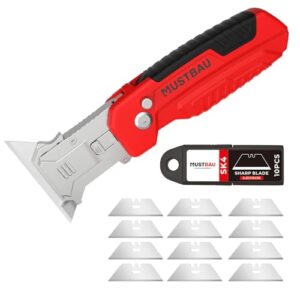 Mustbau Professionelles Klappmesser, Universalmesser mit 10 zusätzlichen Klingen aus SK5, ideal Schneidwerkzeug aus Aluminium (mit Schnellwechsel und Klingenverriegelung)