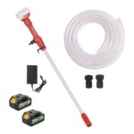 Akku-Regenfasspumpe, Kabellose Stangen Wasserpumpe mit 2 x 4,5 Ah Akku, 11000 U/min, 2725 L/H Fördermenge, tragbare Tauchpumpe mit Akkuanzeige und Ladegerät für Garten, Pool und Boote