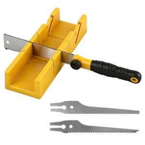 Gehrungslade mit Japansäge Set, Gärungsschablone mit Säge für Holz Kunststoff Robustes, 4-teiliges Handsäge-Set, Schnittwinkel: 45°, 90° & 135°, Schneidlade mit 3 Sägeblätter für Präzise Holzarbeiten