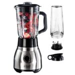 Russell Hobbs Standmixer 2-in-1 [1,5l Glasbehälter Mixer & 0,6l Mini Smoothie Maker -To-Go-Trinkflasche inkl. Deckel] Spülmaschinenfest, Impuls-/Ice-Crush Funktion, Becher BPA frei, Edelstahl 23821-56