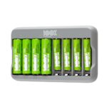 PeakPower Akku Ladegerät AA AAA | Batterie Ladegerät inkl. 8 Akkus (4X AA + 4X AAA Akku), Überladeschutz, Sicherheits-Timer (USB Ladegerät Batterien in plastikfreier Verpackung)