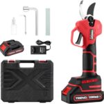 TEENO Elektrische Baumschere 21V, Professionelle Gartenschere MAX 25 mm Schnittdurchmesser, Schere Astschneider Rosenschere Kabellos mit Sicherheitsschalter, 1 * 2000mAh Akkus für 3-4 Arbeitsstunden