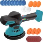 Akku Poliermaschine, Ersatz für Makita, 18V Exzenter Autopoliermaschinen, 6 Variable Geschwindigkeit, Polier Random Orbit 8mm, Akku Polieren für Auto, 145mm Polierteller, 24x Polieraufsatz(Ohne Akkus)