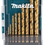 Makita D-72849 HSS-TiN Metallbohrer 10-teilig in Aufbewahrungsbox, Ø 1-10 mm, Titan-Nitrid beschichtet, DIN338, 135° geschliffene Spitze, Rundschaft