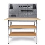 Ondis24 Werkbank Werkstatt 120x60cm Mit 25mm Melaminarbeitsplatte, 151cm Höhe, 2 Ablageflächen, Metallgehäuse, Lochwand Werkstatt Set Mit 3 Lochwänden & 22 Haken Für Handwerker