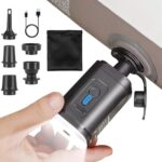 MUCHER Tragbare Elektrische Luftpumpe mit LED Campinglampe 2400mAh 3-in-1 Mini Pumpe Akku Klein Portable Air Pump mit 5 Düsen & USB-C für Luftmatratze, Schwimmring, Vakuumbeutel, Camping