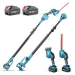 SEESII 3 in 1 Akku Teleskop Heckenschere, Akku Grasschere und Strauchschere mit 2 * 4.0Ah Batterien, bis zu 4,87 m Reichweite, Messerlänge 300 mm & 150mm, 180°abwinkelbarer Kopf