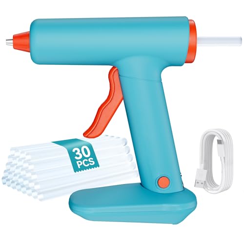 HHYSSG 20W Kabellose Klebepistole mit 30 Klebesticks und Lithium-Ionen-Akku Heißklebepistole Ideal für Kleine Heimwerkerprojekte und Schnelle Reparaturen zu Hause und im Büro