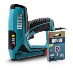 NOVUS TOOLS Elektrotacker J-151 Set mit 1200 Klammern │ Profi-Tacker und Nagelpistole mit Schlagkraftregulierung, Distanzanschlag und Unterlademechanik │ Für Flachdrahtklammern 6-14 mm und Nägel 16 mm