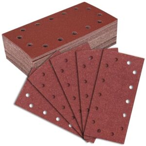 Euablfo 50 Stück Schleifpapier Set, 14 Löcher 230x115 mm Klett-Schleifblätter, 40/60/80/120/240 Körnung Rechteckiges Schleifpad für Schwingschleifer
