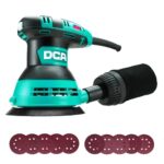 DCA Exzenterschleifer 300W, 125MM Schleifmaschine mit 6 Geschwindigkeiten, Max.12000 U/min, 0.3L Staubfangbehälter und Aubgeschützter Schalter, 10 Schleifpapier für Schleifen, Polieren von Holz, DIY