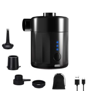 Mojimdo Tragbare Elektrische Luftpumpe, 5000 Pa Pumpe Akku, 450L/Min, Kompakte Air Pump mit 4 Düsen, für Camping, Luftmatratze, Schwimmring, Luftkissen, Schlauchboot, Vakuumbeutel