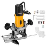 Hoteche 850W Oberfräse mit 30mm max Arbeitstiefe - Elektrische Holzfräse mit Kupferdrahtmotor, 11500-3200rpm Leerlaufdrehzahl, 6mm Spannloch, Alu-Grundplatte und VDE Stecker - Gelb-Schwarz