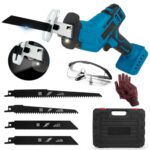 Akku Säbelsäge Kompatibel mit Makita 18V, Elektrische Reciprosäge mit 4 Sägeblättern Sicherheitsschloss LED Licht, Tragbare Säbelsäge für Metall, Holz, PVC Rohre, Baumschnitt (ohne Batterien)