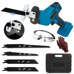 Akku Säbelsäge Kompatibel mit Makita 18V, Elektrische Reciprosäge mit 4 Sägeblättern Sicherheitsschloss LED Licht, Tragbare Säbelsäge für Metall, Holz, PVC Rohre, Baumschnitt (ohne Batterien)