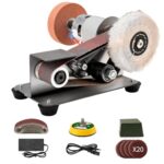 SI FANG Bandschleifer，Mini Elektrischer Bandschleifer，15° Stationäre Schleifer Polierschleifmaschine mit 10-Teiligen Schleifbändern, 1* Schleifscheiben, 1* Polierscheiben