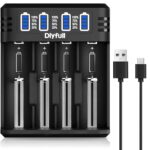 Dlyfull 18650 Ladegerät, 4 Fach Universal Akku Ladegerät mit LED Anzeige, Schnell USB-C Batterieladegerät für 18650 21700 17500 16340 26650 AA AAA C 3,7V Li-Ion Akkus 1,2V NI-MH/NI-CD Batterie