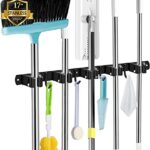 AceMining Besenhalterung Wand, 5 Halter + 4 Haken Schwarz Schwerlast Gerätehalter Selbstklebend, Besenhalter mit Nails Installieren, Gartengerätehalter aus Edelstahl, Wandhalterung Besen
