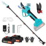 40mm Akku Astschere, 2-in-1 Telescopic Elektrische Gartenschere mit 2 Stück 21V 2000mAh Akkus & Ersatzklingen Set, Maximum Range up to 4.57 m, Elektrische Baumschere, Astschneider, Gartenschere