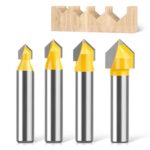 WSOOX 4 Stück V Nutfräser mit 8mm Schaft V Nut Fräser 90° CNC V-Nutfräser Holzbearbeitung Cutter