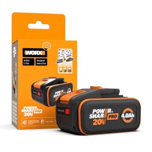 WORX WA3644 Original PowerShare Pro Akku 20V - 4,0 Ah Li-Ion, wiederaufladbar - mehr Sicherheit & längere Laufzeit - mit LED-Anzeige - Innovative Heatshield-Technologie - passend für alle WORX Geräte
