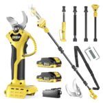 Gisam Akku Gartenschere, Elektrische Astschere mit 2 x Batterien & LCD Display, Akku Rosenschere Unterstützt die Einstellung der Öffnung für Beschneiden von Hecken & Obstbäumen (Gelb3)