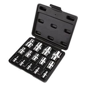 Amazon Basics 14-teiliges externes Torx-Steckschlüsselset, E4—E24, 1/4-Zoll-, 3/8-Zoll-, 1/2-Zoll-Antrieb, mit Aufbewahrungskoffer