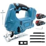 Akku Stichsäge 18V, 3000 SPM Stichsäge mit LED-Licht, Bürstenloser Stichsäge, 4 Orbitaleinstellungen, 4 Klingen, 2x 3,0Ah-Akku und Ladegerät