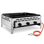 TLSUNNY Edelstahl Gasbräter 3-flammig 12 kW, Gasgrill Kommerzieller, Profi Gastrobräter & Tischbräter mit Emaille-Grillplatte, Gleichmäßig Tischgrill für Gastronomie, Outdoor, Garten, 69x52x27 cm