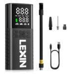LEXIN P4 Elektrische Luftpumpe, Akku Kompressor 4000mAh, Tragbare Luftpumpe Fahrrad 150 PSI (10,3 Bar), Luftkompressor für Fahrrad Auto Motorrad Bälle, Mini Reifenpumpe mit LED-Anzeige, Notbeleuchtung