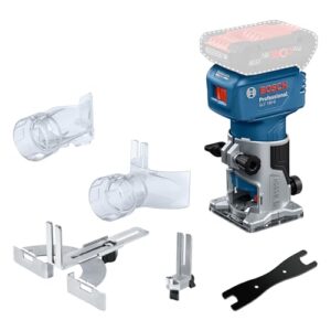 Bosch Professional 18V System Akku-Kantenfräse GLF 18V-8 (inkl. Parallelanschl., Saugadapter Oberflächenfr. & Kantenfr., Rollenführung bündiges Schneiden, 8mm-Spannz., Spannschl., o. Akku/Ladeger.)