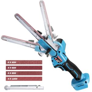 Akku Bandschleifer Kompatibel mit Makita 18V, Bürstenloser Akku-Bandfeile mit Schleifarme 9 mm und 13 mm inkl. 16x Schleifbänder, 6 Geschwindigkeiten, 100° Einstellbare Feilenschleifer (ohne Akku)