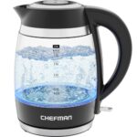 Chefman Elektrischer Wasserkocher, 1.8L 2200W, abnehmbarer Deckel, automatische Abschaltung, Trockengehschutz, Edelstahlfilter, BPA-frei, elektrische Teekanne aus Borosilikatglas