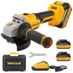 MAXCULAR Akku Winkelschleifer 125mm, 20V profi Winkelschleifer mit 2×4,0 Ah Akku, 32 mm Schnitttiefe, 9600 U/min, 850W Brushless (inkl. Hilfgriff, Zweilochschlüssel und Toolbox）