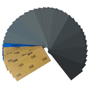 Schleifpapier Set, Nass und Trocken Sandpapier 23 x 9 cm, Körnung 400 600 800 1000 1200 1500 2000 2500 3000, Fein Schleifpapier für Auto Metall Holz Lack Wände Glas Schleifen Finishing (45)