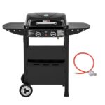 Royal Gourmet 2-Brenner Gasgrill und Griddle Combo, 2 IN 1 Grillwagen mit abklappbare Seitenablagen, Ablagekorb, 5 kW Campinggrill für Garten Schwarz