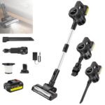 Qimu Akku Staubsauger 500W 45000Pa 45Min Akkustaubsauger Kabellos mit Licht, Anti-Tangle-Bürste, Superleise Selbststehend Akkusauger für Tierhaare Teppiche Hartböden (Akku Staubsauger mit 1 Akku)