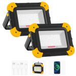 NATPOW 2 Stück Baustrahler Akku, 5 Modi LED Akku Strahler Magnetisch mit USB Kabel, Tragbar Wiederaufladbar Campinglampe, Baustellenlampe für Baustelle Garage Werkstatt Camping Notfall