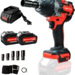 20 V Akku-Schlagschrauber, 1/2'', kompatibel mit Makita 18 V Akku, maximales Drehmoment 820 Nm, bürstenloser Motor, max. 3200 U/min, 2 x 4,0 Ah Akku und Ladegerät im Kombi-Kit