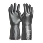 Gebol Carostar, 1 Paar Arbeitshandschuhe Herren, Chemikalienschutz-Gummihandschuhe, Putzhandschuhe mit Baumwoll-Beflockung & Waffelmuster, Säure- & Ölbeständig, Gr. L (Gr.9), Schwarz