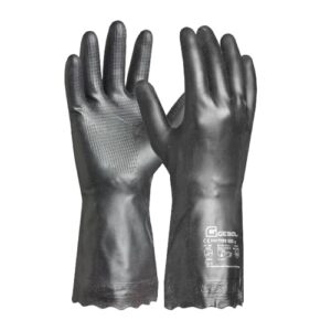 Gebol Carostar, 1 Paar Arbeitshandschuhe Herren, Chemikalienschutz-Gummihandschuhe, Putzhandschuhe mit Baumwoll-Beflockung & Waffelmuster, Säure- & Ölbeständig, Gr. L (Gr.9), Schwarz