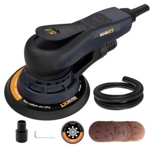 MAXXT Exenterschleifmaschine 150 mm, bürstenlos, mit Dreikernanschluss, 5,0 mm Exzenterhub, automatische Bremse (2 s), 6 einstellbare Geschwindigkeiten, inklusive 10 Schleifpapieren und 5 m Kabel
