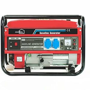 Stromgenerator mit Benzin | Stromerzeuger 3000W BS3500 | Notstromaggregat mit AVR & Überlastschutz | 4-Takt 6,5–7 PS | Seilzugstarter 2x 230V / 1x 12V Steckdosen (Rot, BS3500)