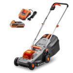 FUXTEC 20 V Akku-Rasenmäher FX-E1RM20-ECO-SET inkl. Akku + Ladegerät, Rasenmäher für kleine bis mittlere Gärten, Schnittbreite 30 cm, 30L Grasfangkorb, Schnitthöhe 30-70 mm