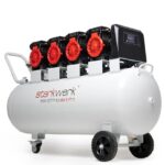 Starkwerk Flüsterkompressor Druckluftkompressor Silent Kompressor SW 677/10 Pro ölfrei 400 Volt - 10 Bar - 150 Liter Kessel inklusive Druckminderer und Wasserabscheider