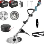 Akku Rasentrimmer mit Akku und Ladegerät, 3 in 1 rasentrimmer mit 2 Akku 4.0Ah, 18V Freischneider mit Unkrautbürste, 23 cm Schnittdurchmesser & Abnehmbare Stange, für Trimmer Garten