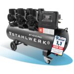 STAHLWERK Kompressor mit 120 L Tank (ST-1010 Pro) – ölfrei & leise, 10 bar, Druckluftkompressor mit Brushless-Motoren, 5,91 PS, 4,35 kW, 750 l/min, Flüsterkompressor, Silent-Kolbenkompressor
